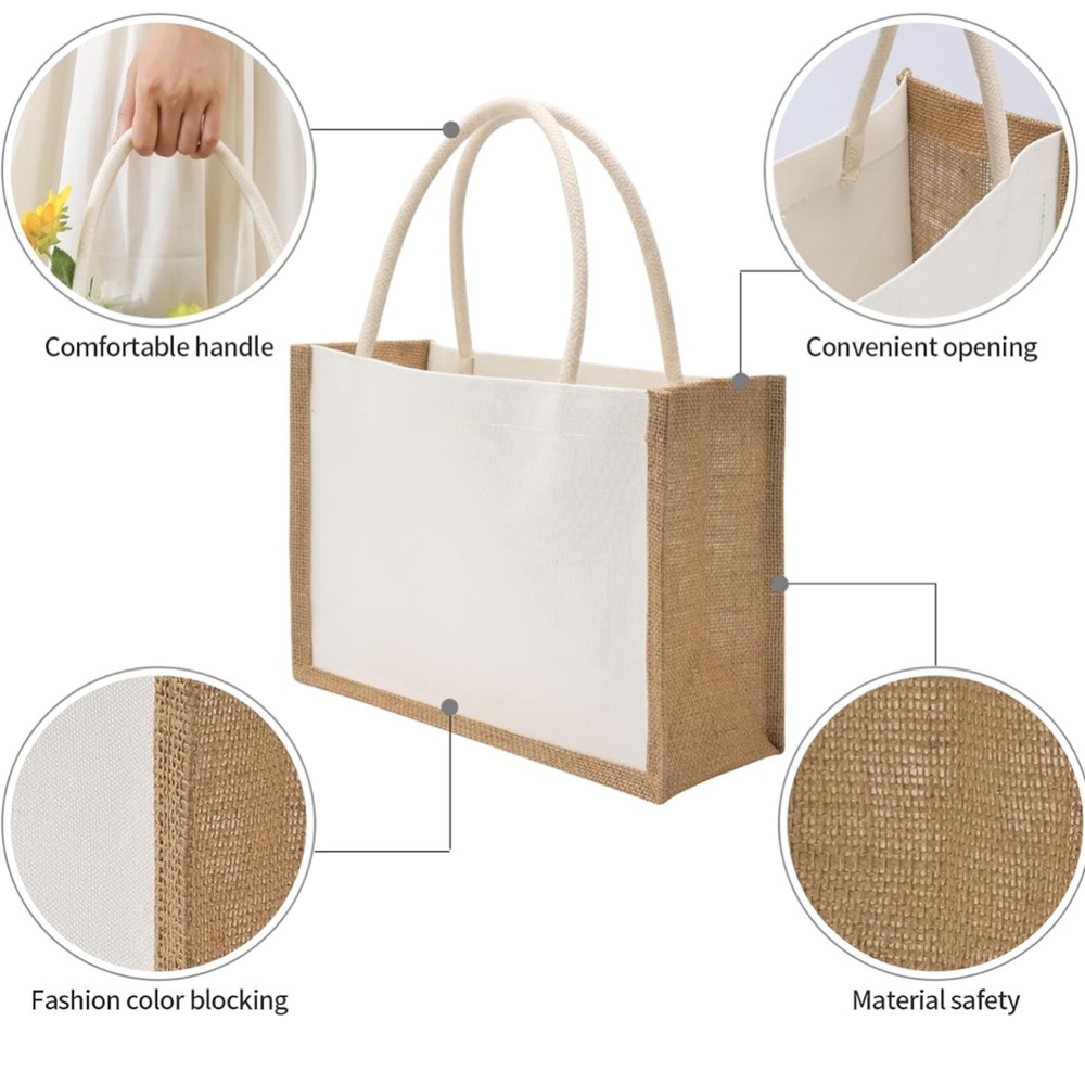 Burlap Canvas Tote Bags Bulk pack of 6